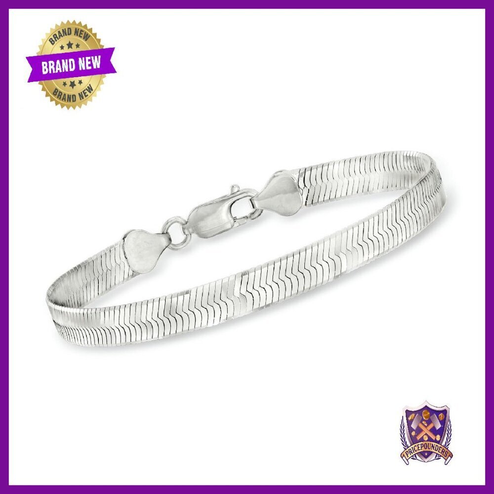 Sterling Silver Herringbone Bracelet 7in Lobster Clasp Italian Crafted